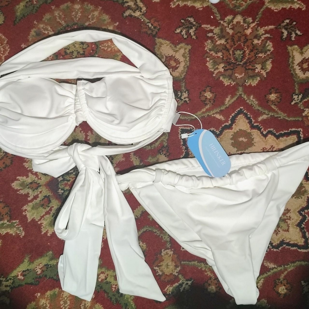 White Bandeau Tie Bikini Set